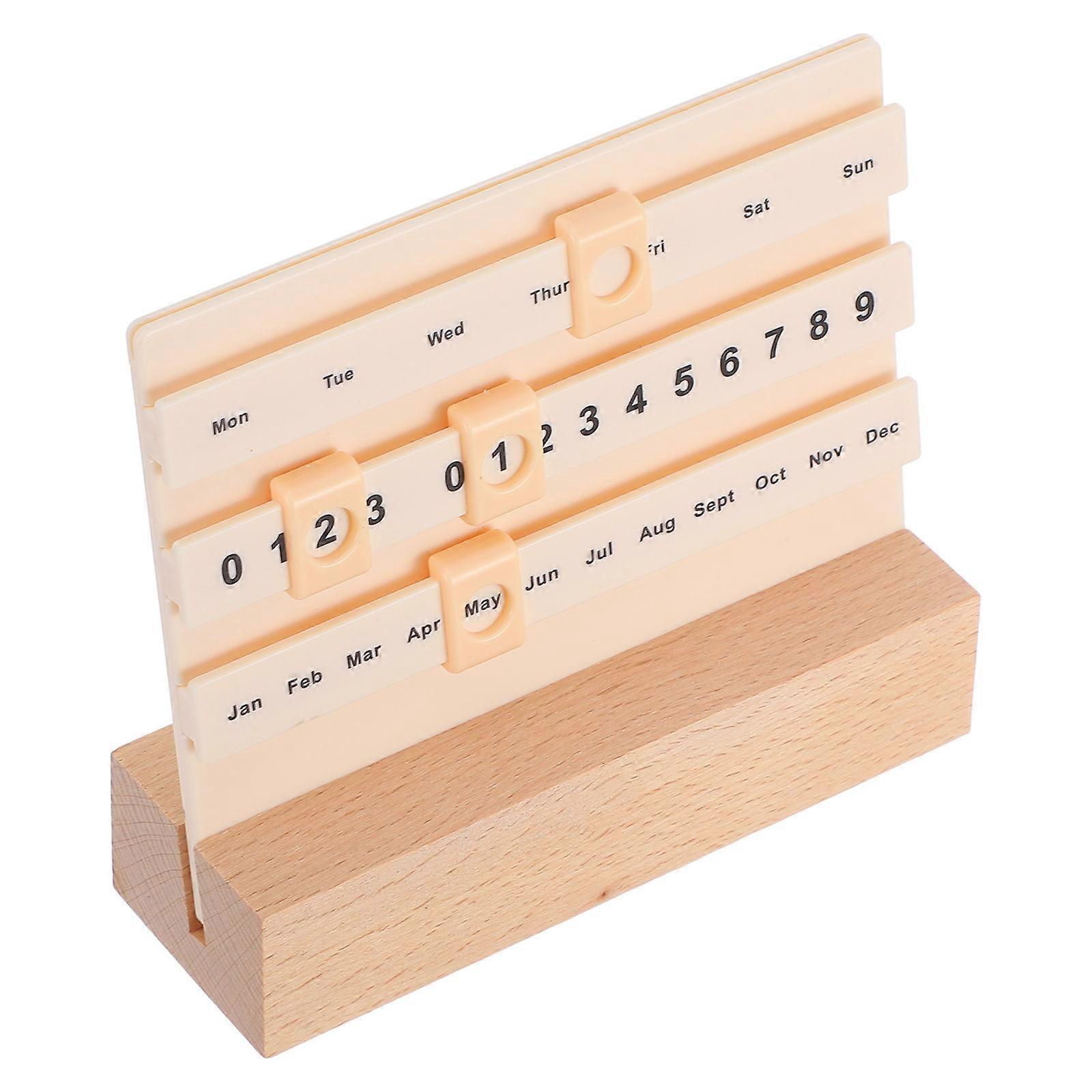 Sliding Wood Perpetual Calendar Blocks for Desktop with Multi Color