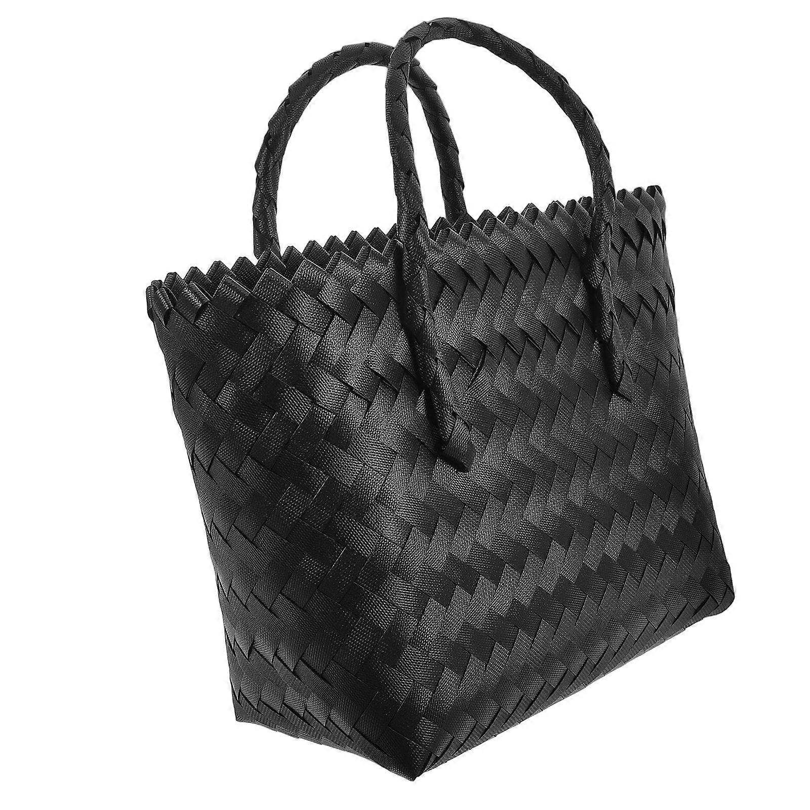 Black Handwoven Straw Tote Bag for Women Multi Functional