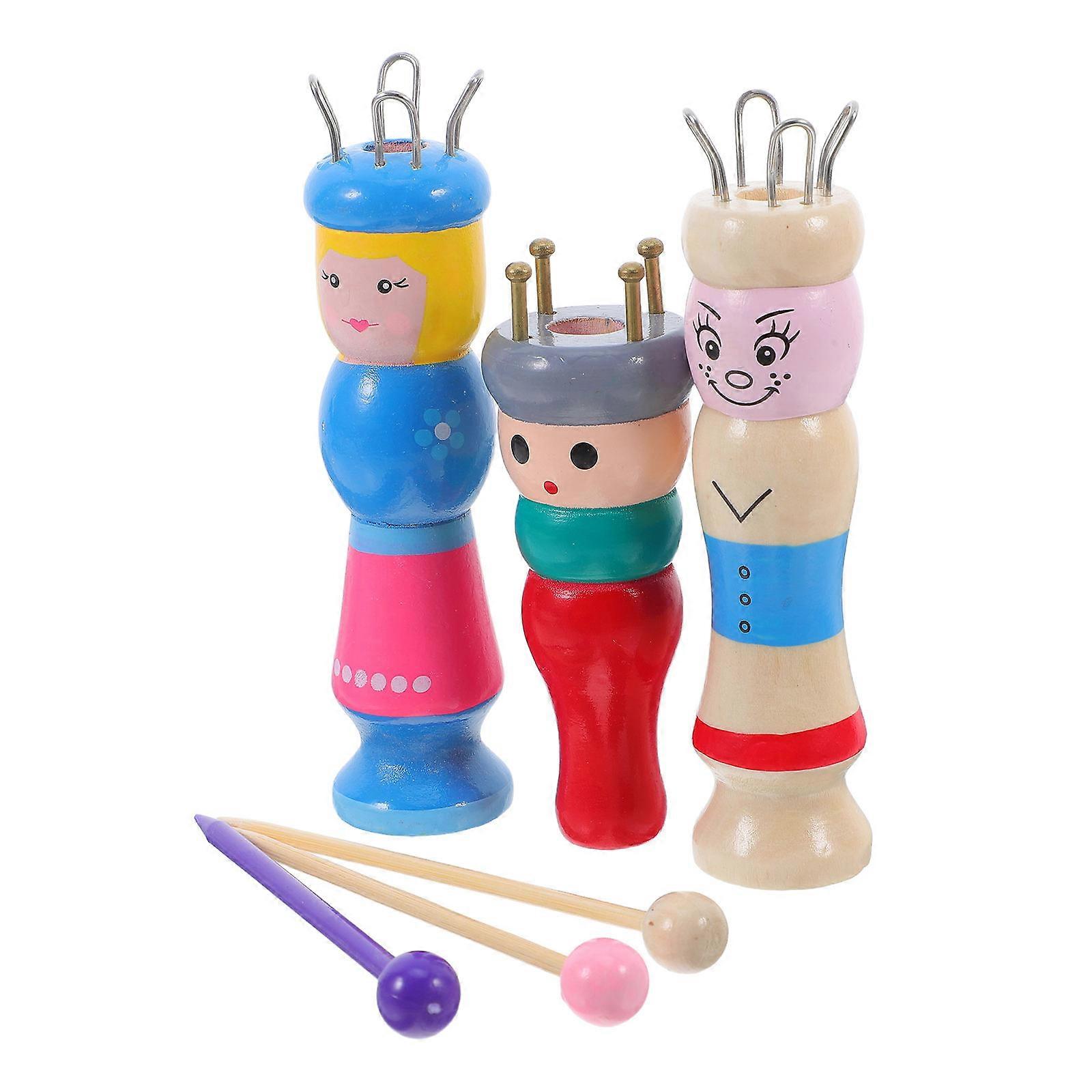 Children's Wooden Doll Knitting Tool for Yarn Weaving 3Pcs Beginner Set