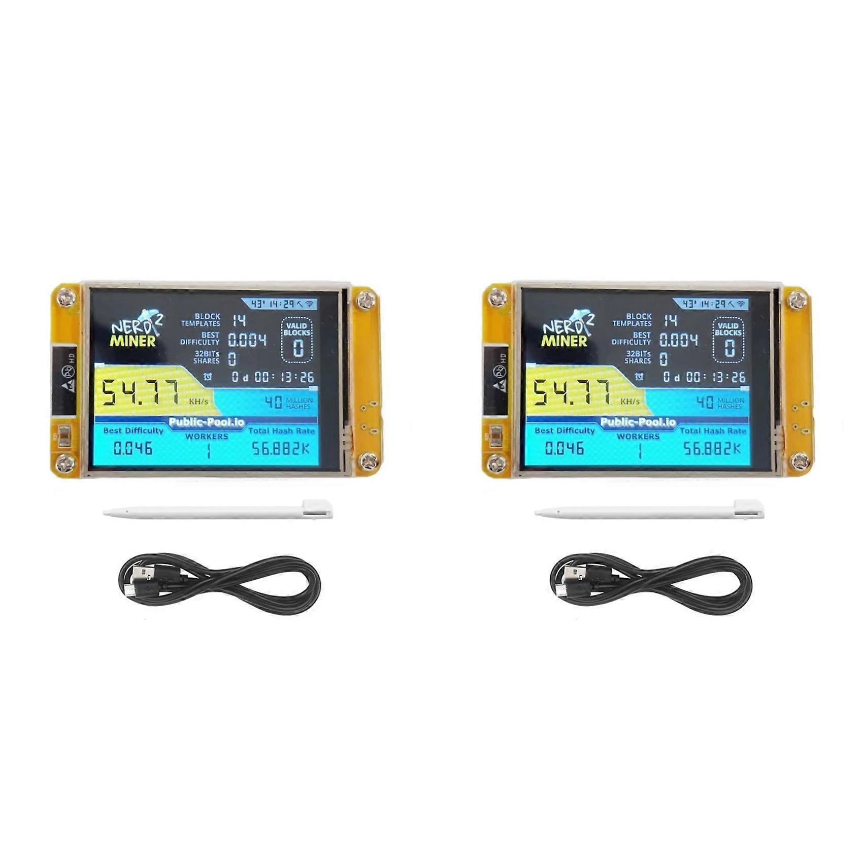 2X NerdMiner 2 Miner 55-60KH/S 2.8 Inch Display BTC Solo Lottery Miner Bitcoin BTC Miner Solo Nerd Miner with Case