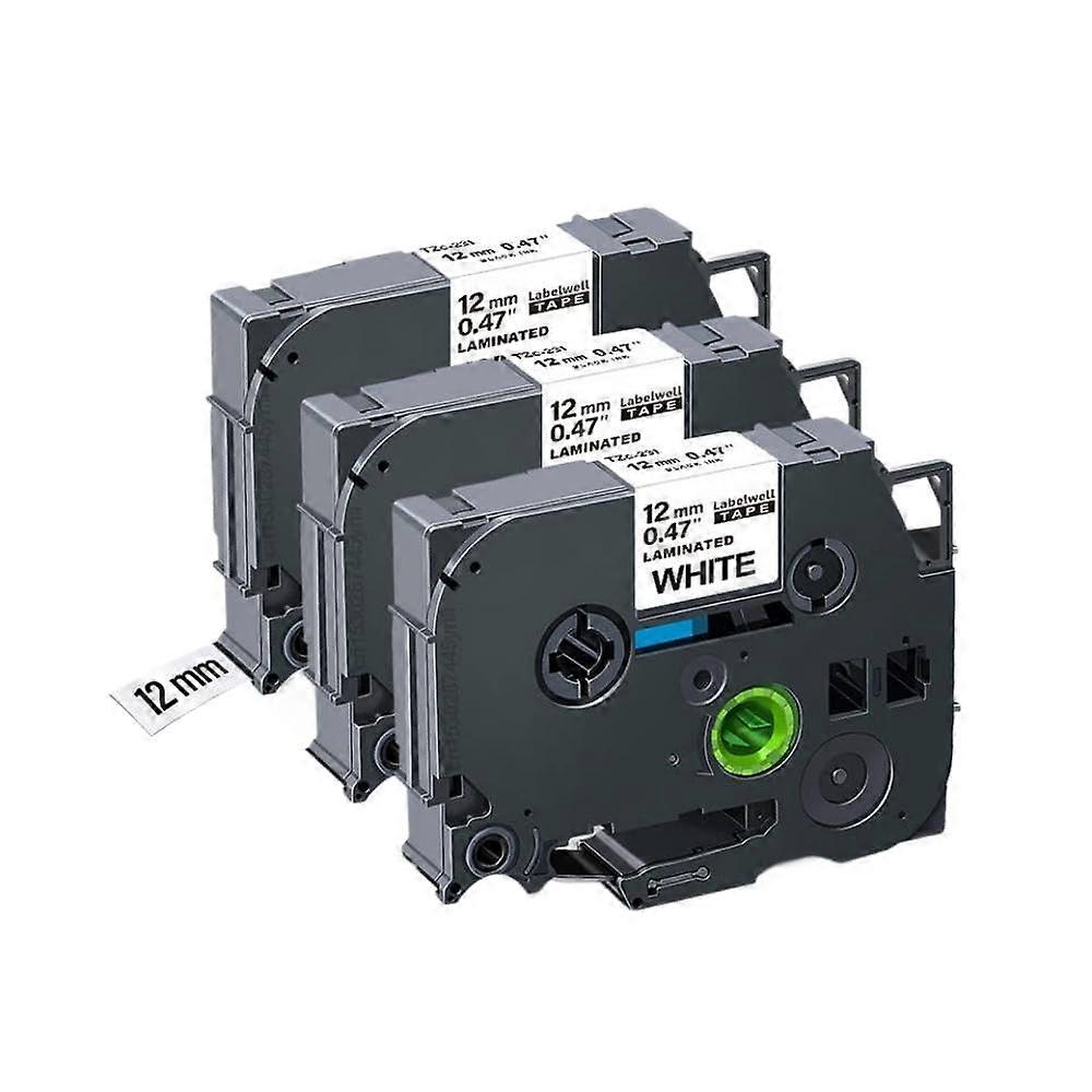 Label Maker Tape 12mm Black on White TZe231 3 Pack Compatible with Brother PTH110 Durable Printing