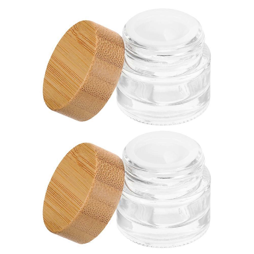 Cosmetics Glass Container with Wood Lid for Storage Use 2Pcs