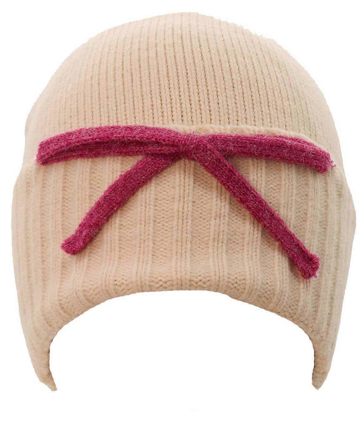 Zelly Bow Detail Beanie Hat - Cream/Pink