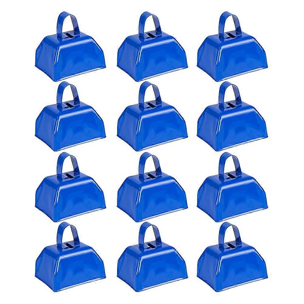 Cow Bells Noise Makers Cheering Bell: 12 Pcs Metal Cowbells with Handle for Sporting Events - Small Loud Bell Blue