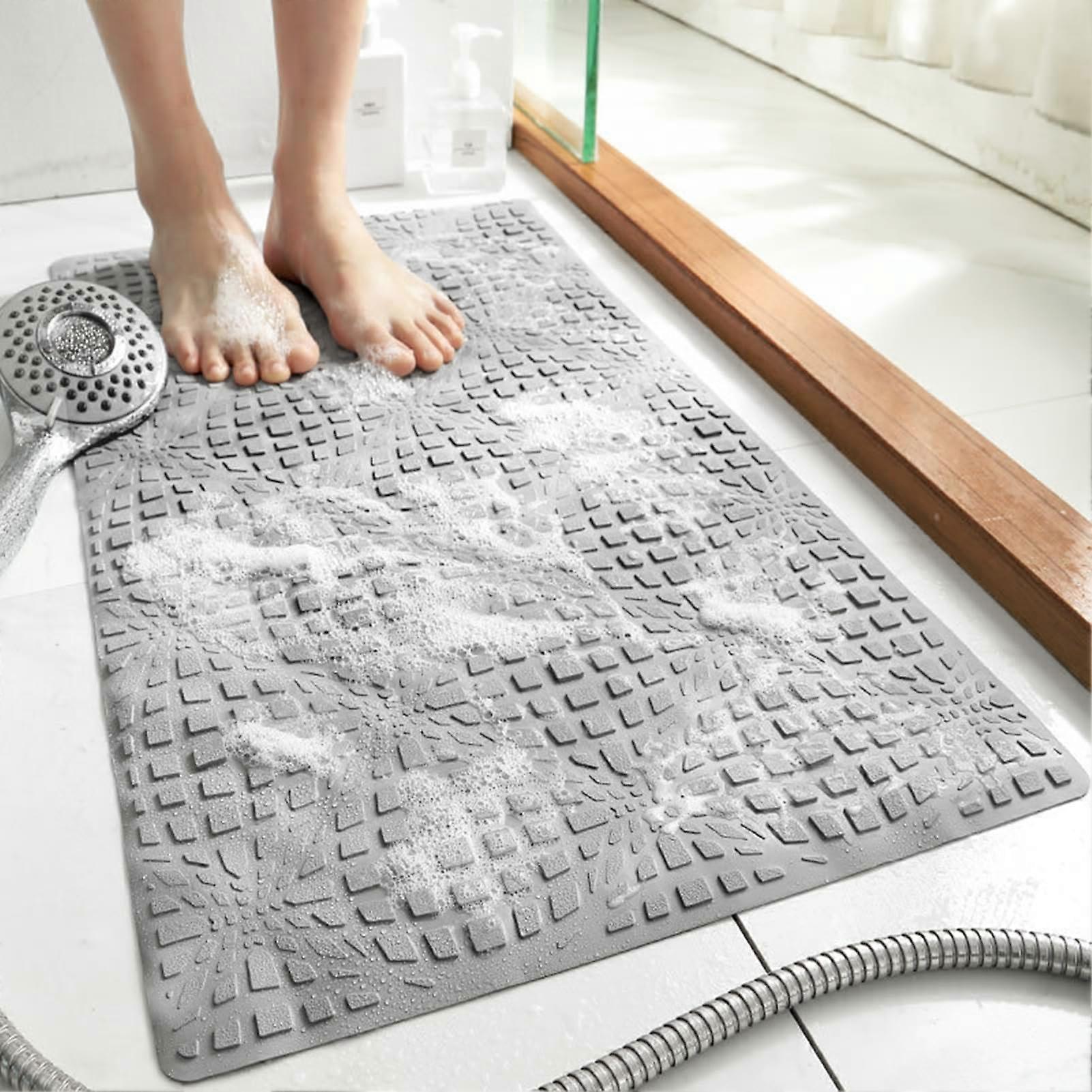 Non Slip Bathtub Mat with Suction Cups, Extra Large Soft Shower Mat for Bathroom, Wave Gray 21.7x21.7in