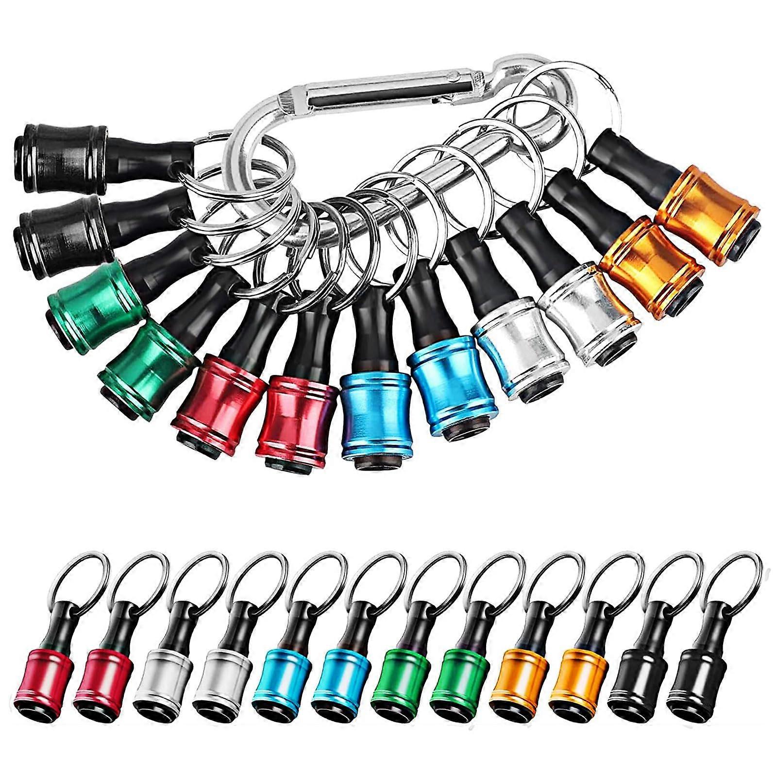 12PCS 1/4 Inch Hex Shank Drill Bit Holder Keychain with Secure Ball Lock and Rustproof Alloy Build