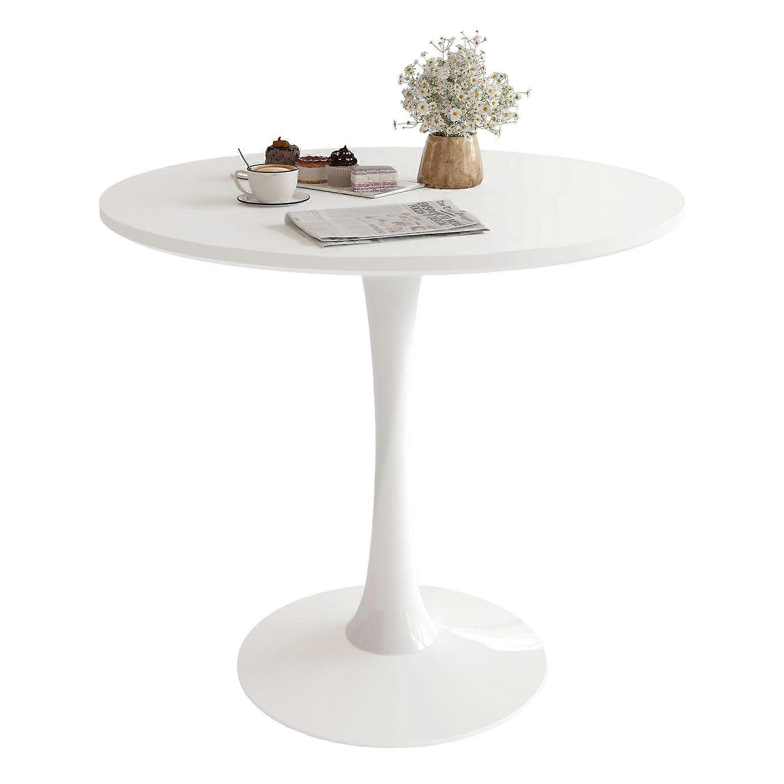 Modern White Round Dining Table with Tulip Base, Waterproof , SpaceSaving Design for Kitchen