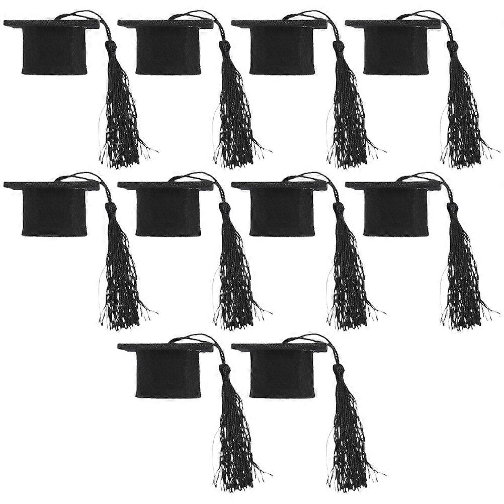 Mini Graduation Hat Bottle Caps for Decoration 10Pcs Black Set