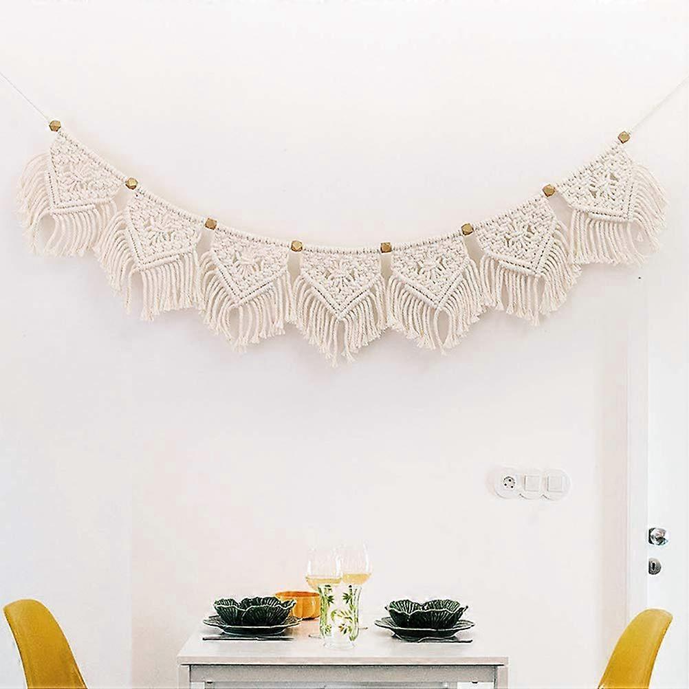 Bohemian Macrame Wall Hanging with Adjustable Triangle, Handmade Cotton Rope Tapestry 110x20cm