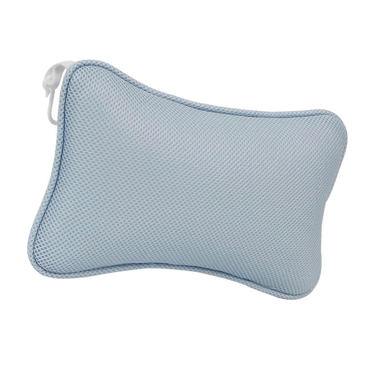Bath Pillow with Suction Cups for Neck Shoulder Support, NonSlip Bathtub Headrest Blue Mesh