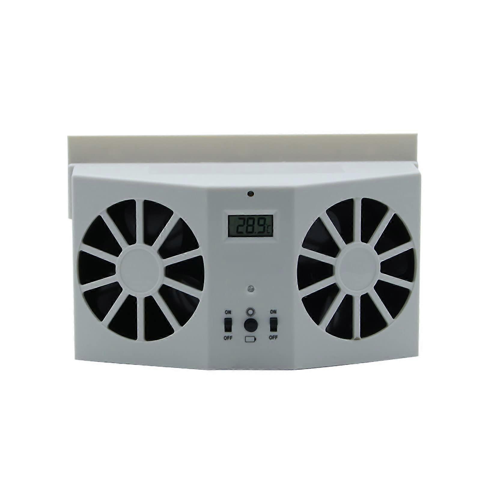 Solar Powered Double Head Car Cooling Fan with Temperature Display for Fresh Air