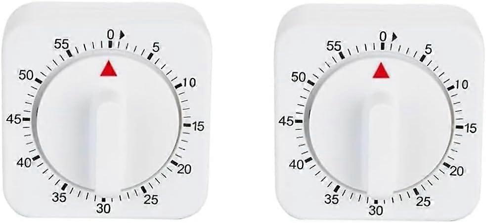 2Pcs White 60Minute Mechanical Kitchen Timer with Loud Alarm, Wind Up Design, No Batteries Needed