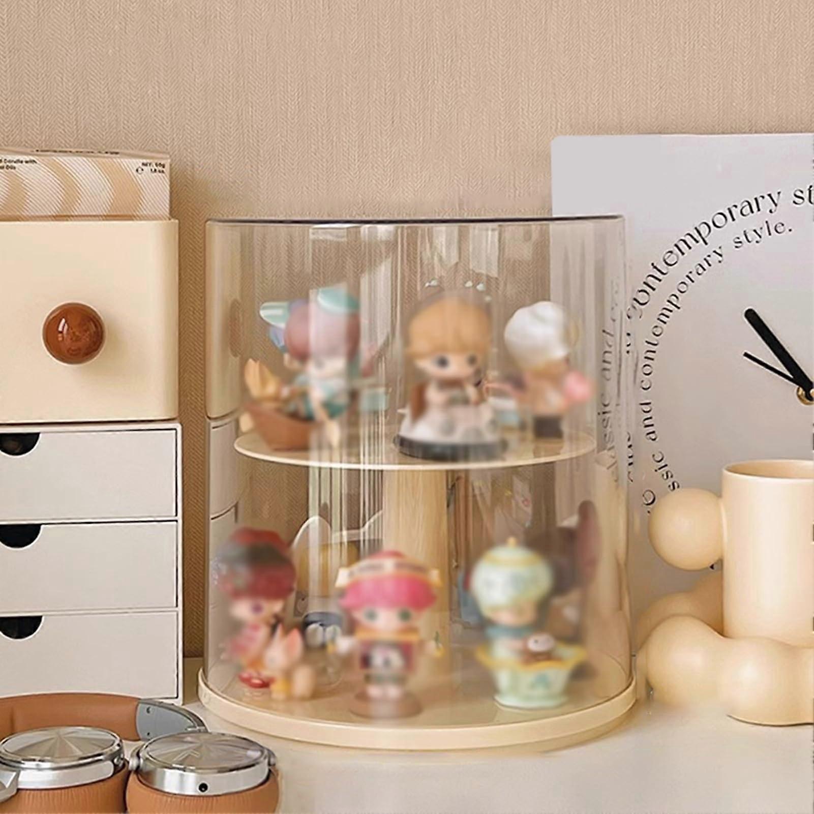 Acrylic Rotating Display Case 2 Layer Dustproof Waterproof Stackable Organizer for Figures Yellow