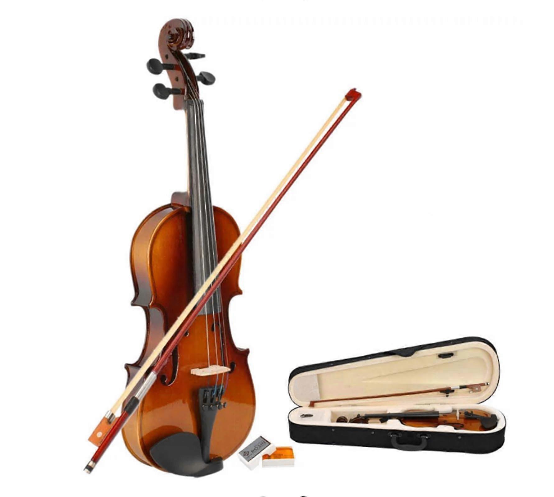 Beginner Violin Full Size Starter Set with Bow Case Rosin Maple Spruce for Students Brown