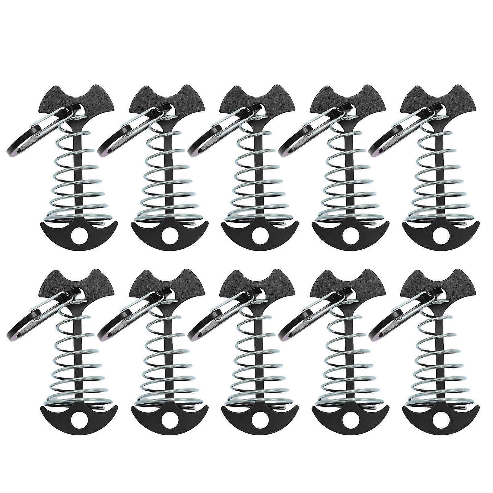 10Pcs Windproof Tent Stakes with Adjustable Spring Lock, Fishbone Deck Anchors for Camping