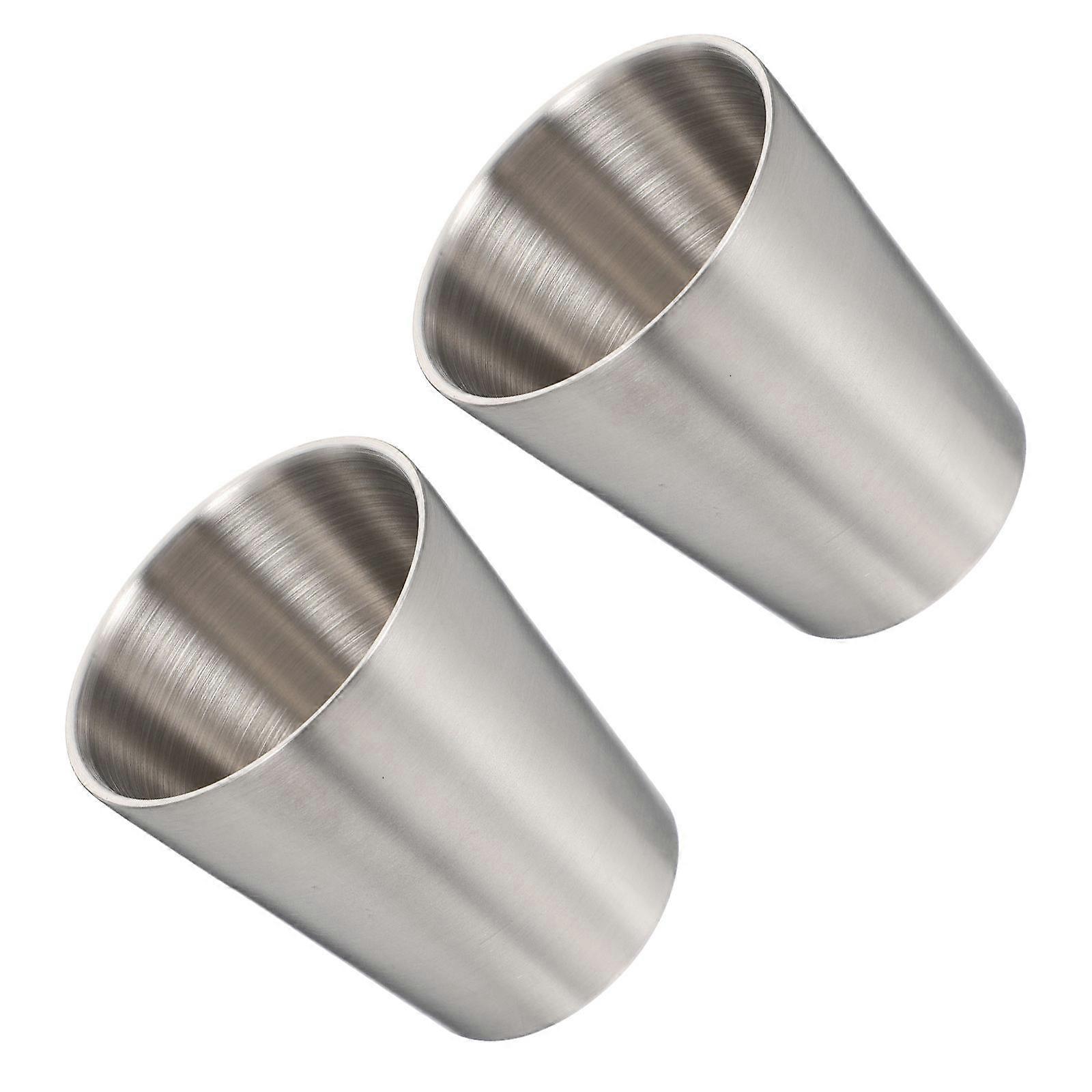 Stainless Steel Cup Double-Layer Drinking Cup Silver 9.50X8.00X8.00Cm Beverage Storage 2Pcs