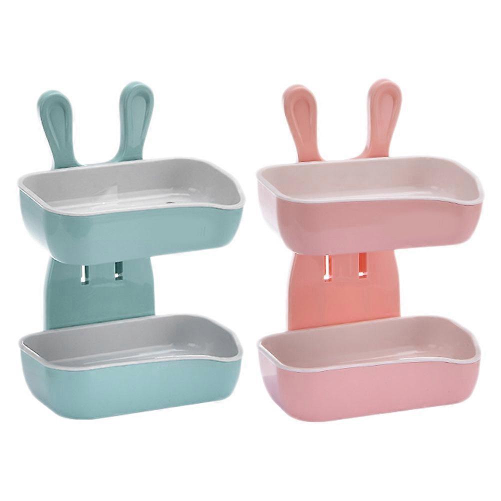 Soap Tray Double Layer for Storage 2Pcs Punching Soap Box