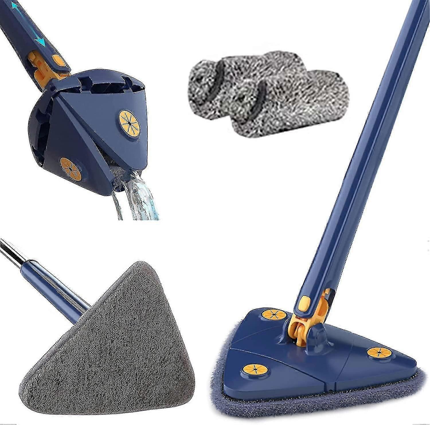 360 Rotatable Adjustable Spin Mop, Long Handle, Triangular, Reusable, Stainless Steel Handle