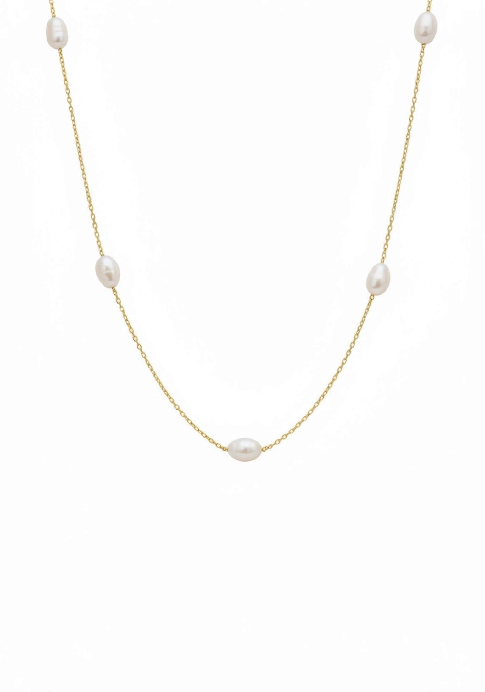 Solid 14k Gold Natural Spaced Pearl Necklace