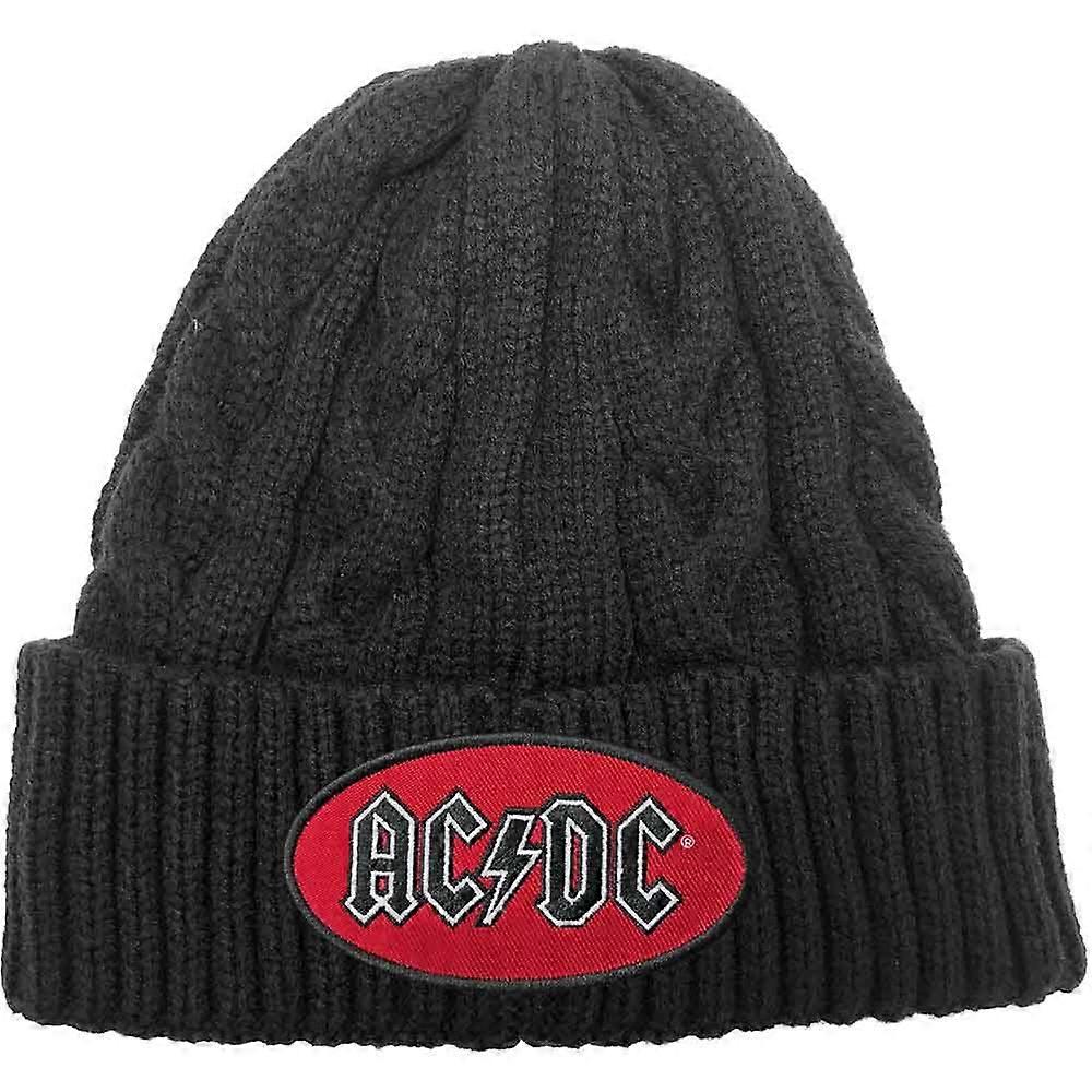 AC/DC Oval Band Logo Cable Knit Beanie Hat