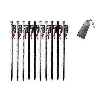 Steel Tent Pegs (03 Steel - 10 Pieces, 30 cm) Camping Pegs with Hook Fixing Nails Hard Ground for Tent Tarp Beach Garden