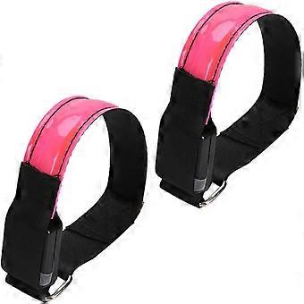 2 Pcs Running Lights Armband Night Walking Bracelet LED Glowing Bracelets Reflective Safety Belt LED Pink 25X2.7CM