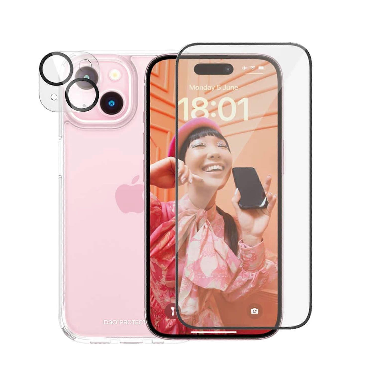 For Apple iPhone 15 PanzerGlass 3-in-1 Protection Pack Protective Glass Camera Protector