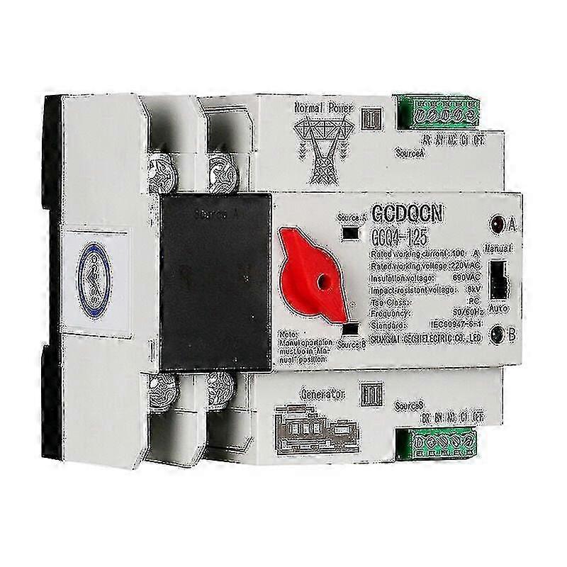 2P 100A Dual Powered Automatic Transfer Switch Rail Mounted Millisecond PC Level Isolated ATS