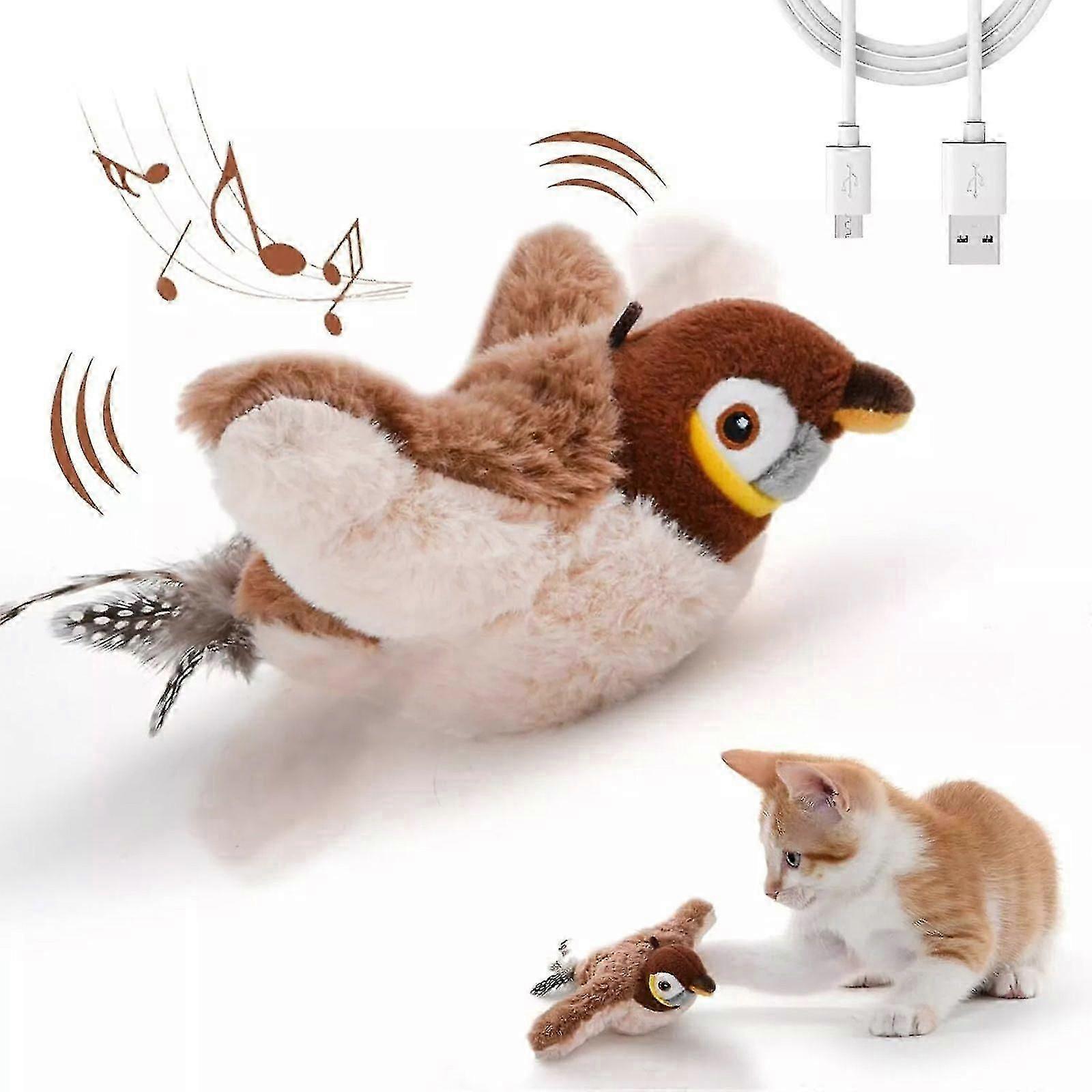 Electronic Interactive Flying Bird Cat Toy Flapping Wings,Sparrow Flapping Toy [XR]