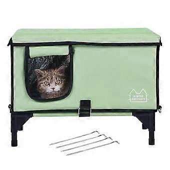 Casa para Gatos Aquecida Cuboid Elevada com Temperatura e Temporizador Ajustáveis, Tecido Oxford 900D com Almofada Aquecida para o Inverno, Verde, Médio