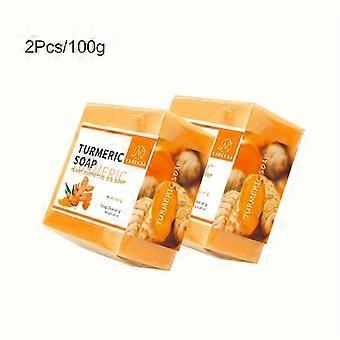 Handmade Turmeric Soap Bars 2 Pcs, 100g Each with Ginger and Essential Oils, Deep Cleansing Face and Body Soap, Rich Lather, Long-Lasting Scent, Unise