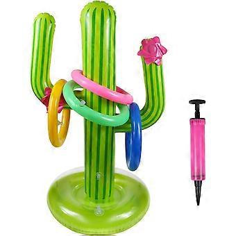 Opblaasbare Cactus Ring Toss Game Set Target Toss Drijvende Zwemring Toss Inclusief Opblaasbare Cactus 4 Kleur Ringen Voor Fiesta Party Accessoires Haw