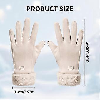 Women Winter Gloves, Windproof Plush Cuffs Thermal Touchscreen Gloves | Ladies Fleece Lined Soft Suede Mittens, Fur Cuff Full Finger Mittens for Dress
