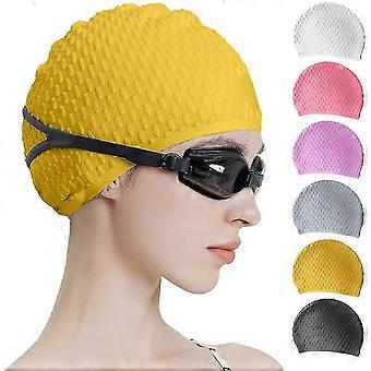 Gorro de natación de silicona, cómodo gorro de baño ideal para medio corto rizado