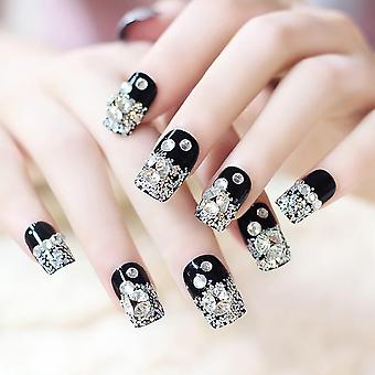 Length Almond Press On Nails: 24pcs Flash Diamond Crystal Long Glos...