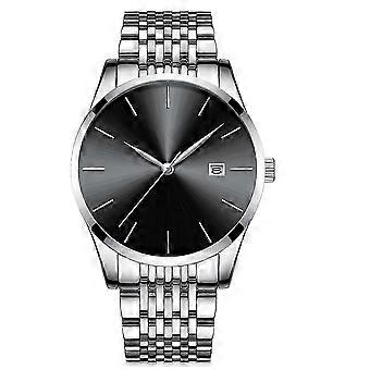 Business Männer Quarz Armbanduhr Edelstahl Mode Wasserdichte Armbanduhren (Schwarz und Silber)