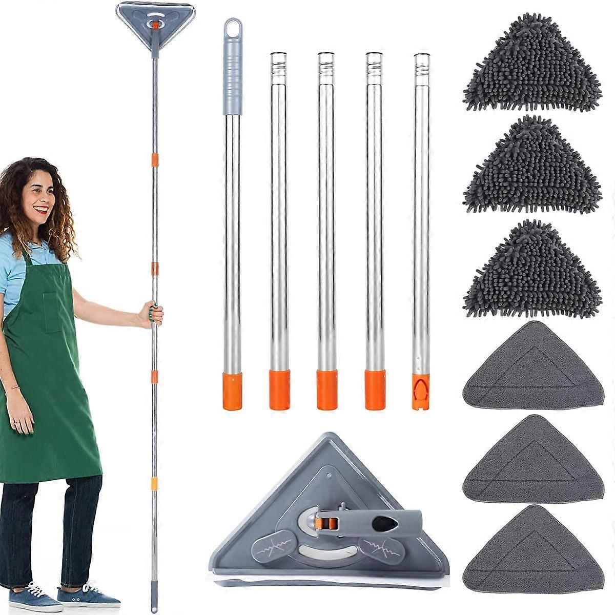 Wall Cleaning Mop 85in Extendable Handle, 360° Rotating Triangular Head for Ceiling, Wall, Window, Floor