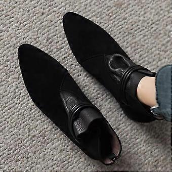 Modieuze elegante enkellaarsjes voor dames, nieuwe schoenen met hak, suède, spitse neus, modieuze laarzen, wintertrend 2025, chunky pumps voor dames, Botas Zapatos