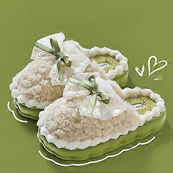 Pantoffels met strik van katoen voor dames, geschikt voor binnen in huis, voor de winter. Warme isolatie, dikke antislipzool, pluche pantoffels.