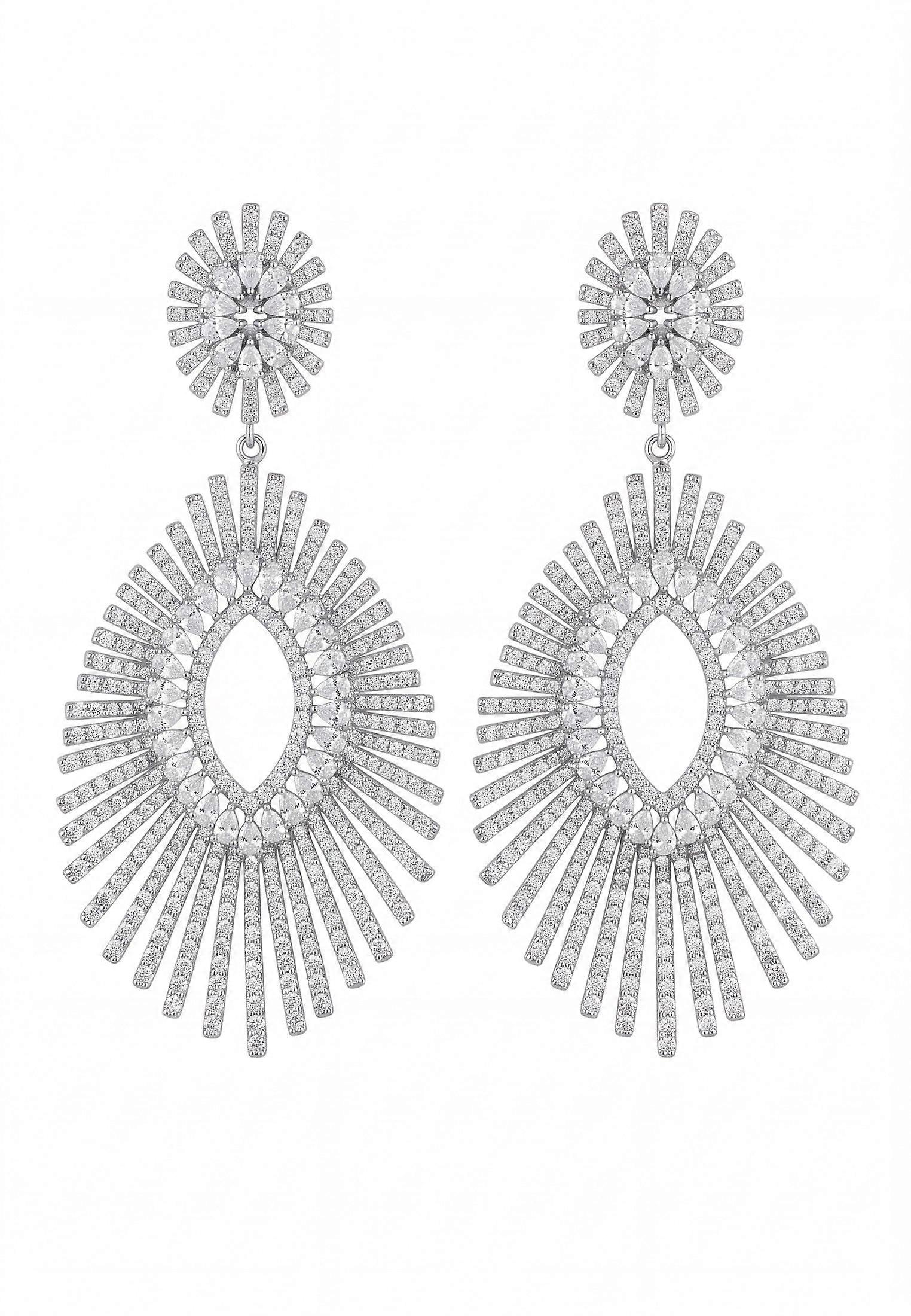 Geometria Sunburst Statement Drop Earrings Silver