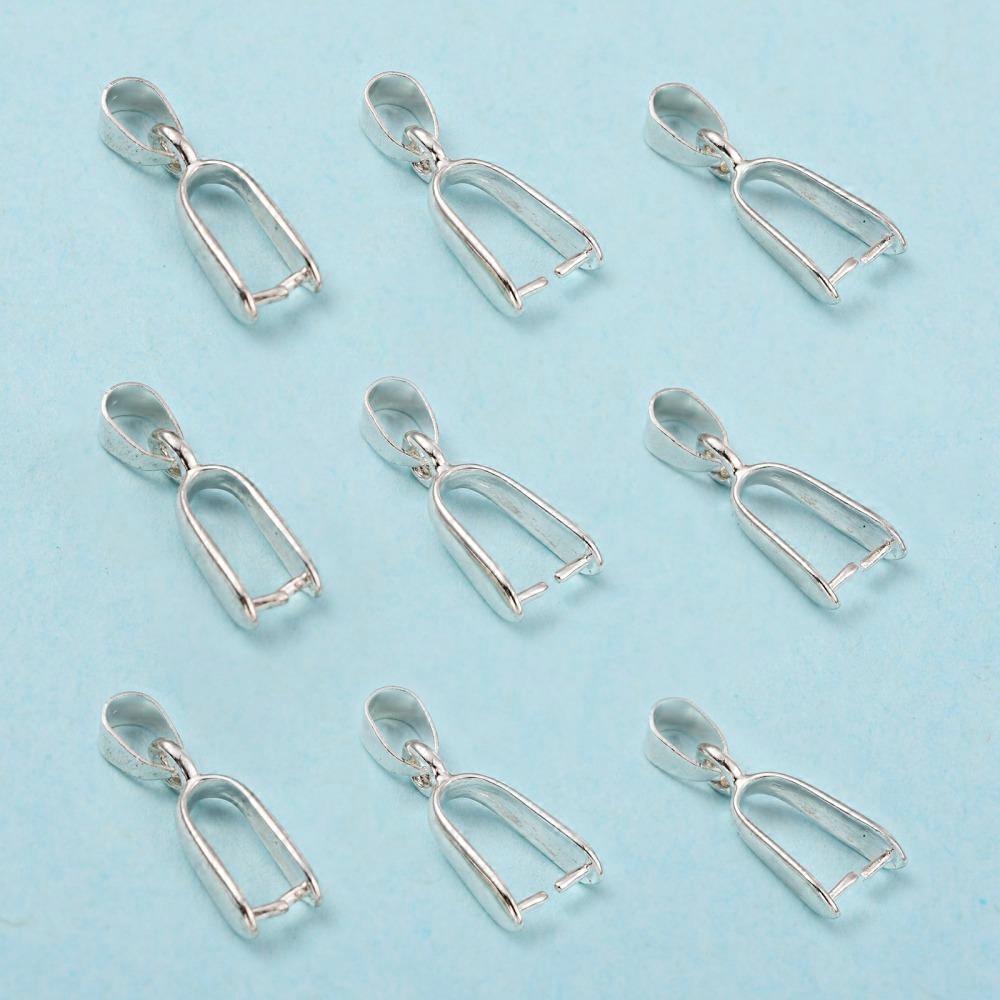 100pcs Brass Ice Pick Pinch Bails Silver 20x9mm