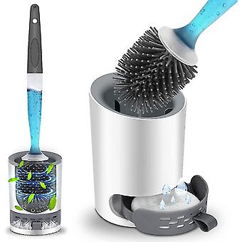 Siliconen toiletborstel, zeepdoseer toiletborstel met houder, no-slip lange plastic handgreep en zachte flexibele borstelharen, toiletborstels met houders A