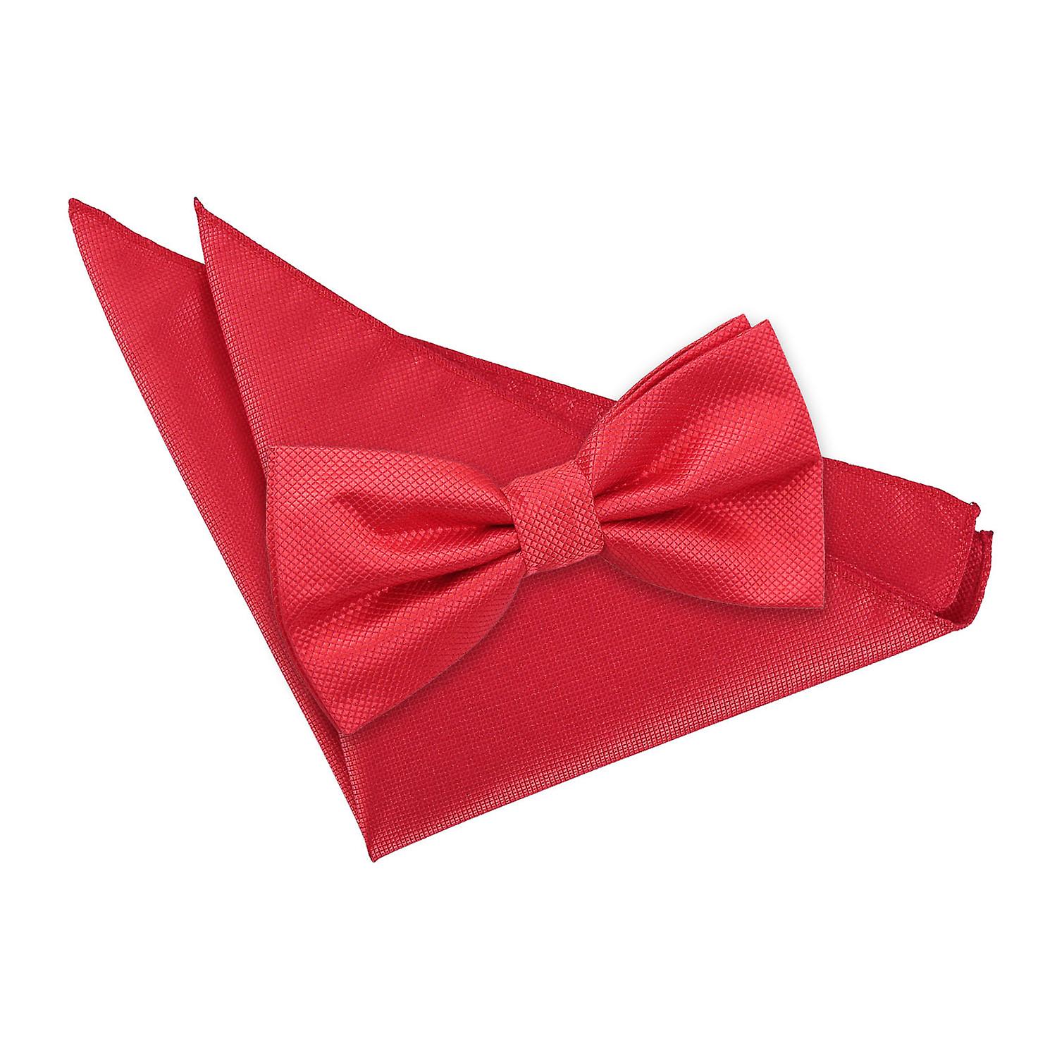Red Solid Check Bow Tie and Pocket Square Set