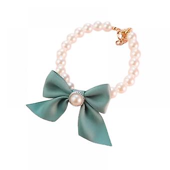 Pet Pearl Necklace Charms Small Medium Cat Circle Neck Bowknot With Ring Pendant(Green S)