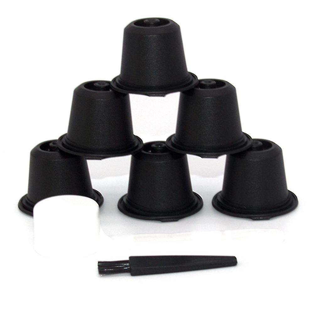 6pcs For Refillable Reusable Coffee Capsule Coffee Filter Cup Machine Capsule Plastic Filter,black