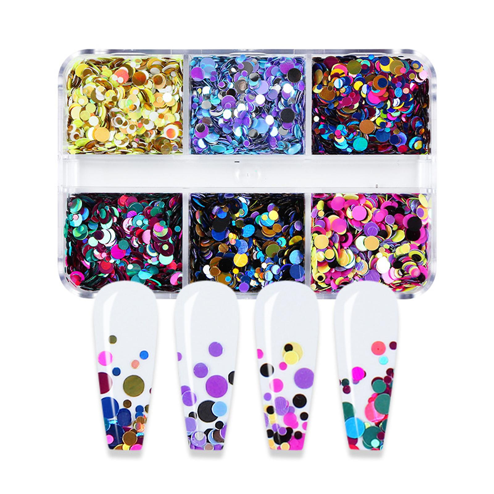 6 Grids Nail Art Round Sequins Holographic Nail Art Glitter Sequins