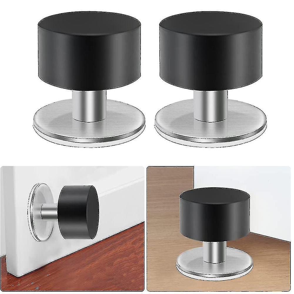 2 Pieces Self-adhesive Door Stoppers Robust Stainless Steel Rubber Stoppers For Doors With Extra Sti