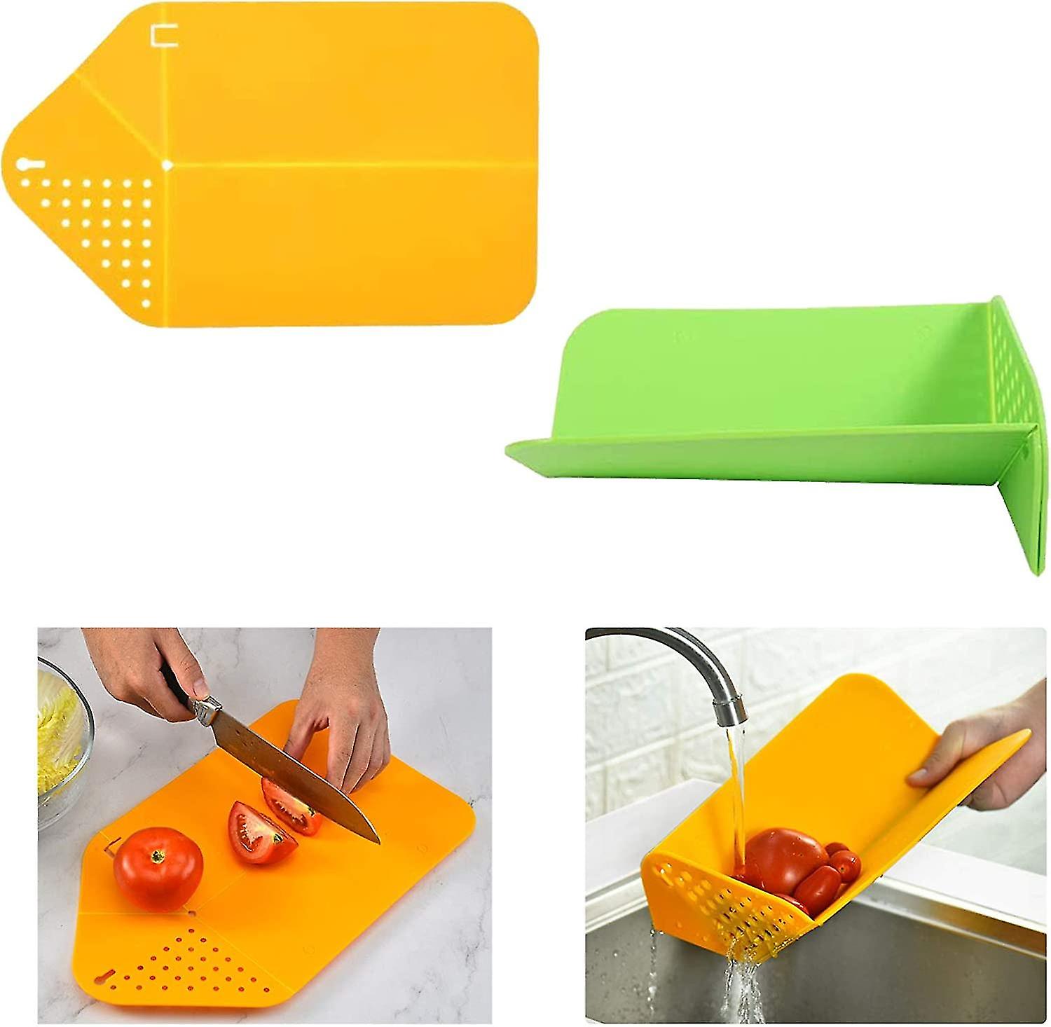 Plastic Antibacterial Tray Foldable Cutting Board (orange + Green) 2 Pieces