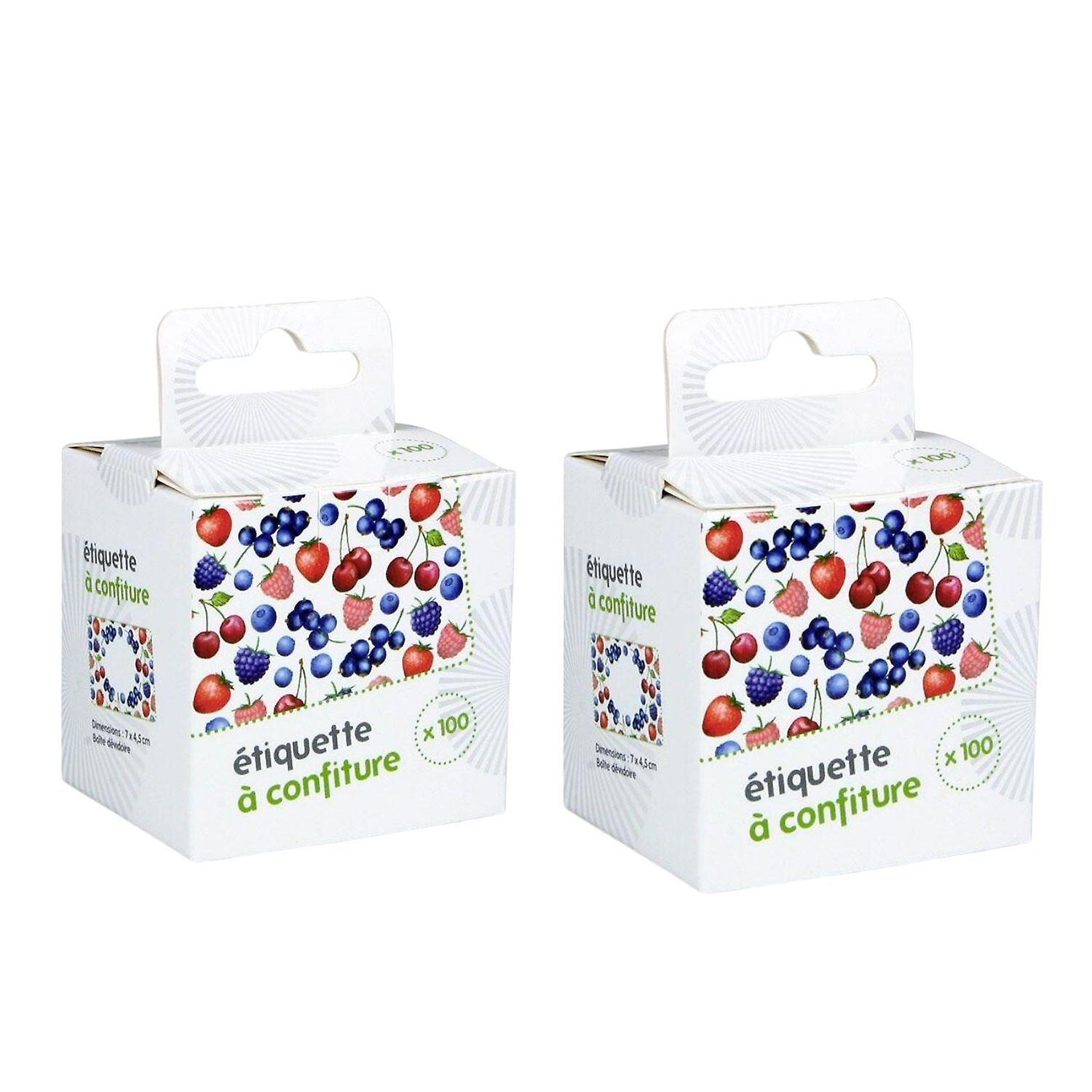 200 jam labels with red fruit patterns