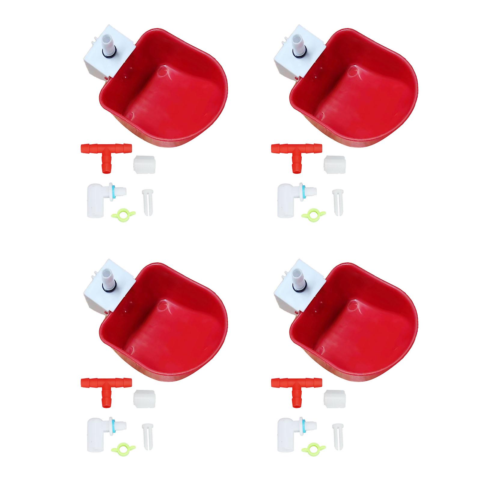 Set of 4 Plastic Automatic Poultry Drinkers with Universal Red Hose